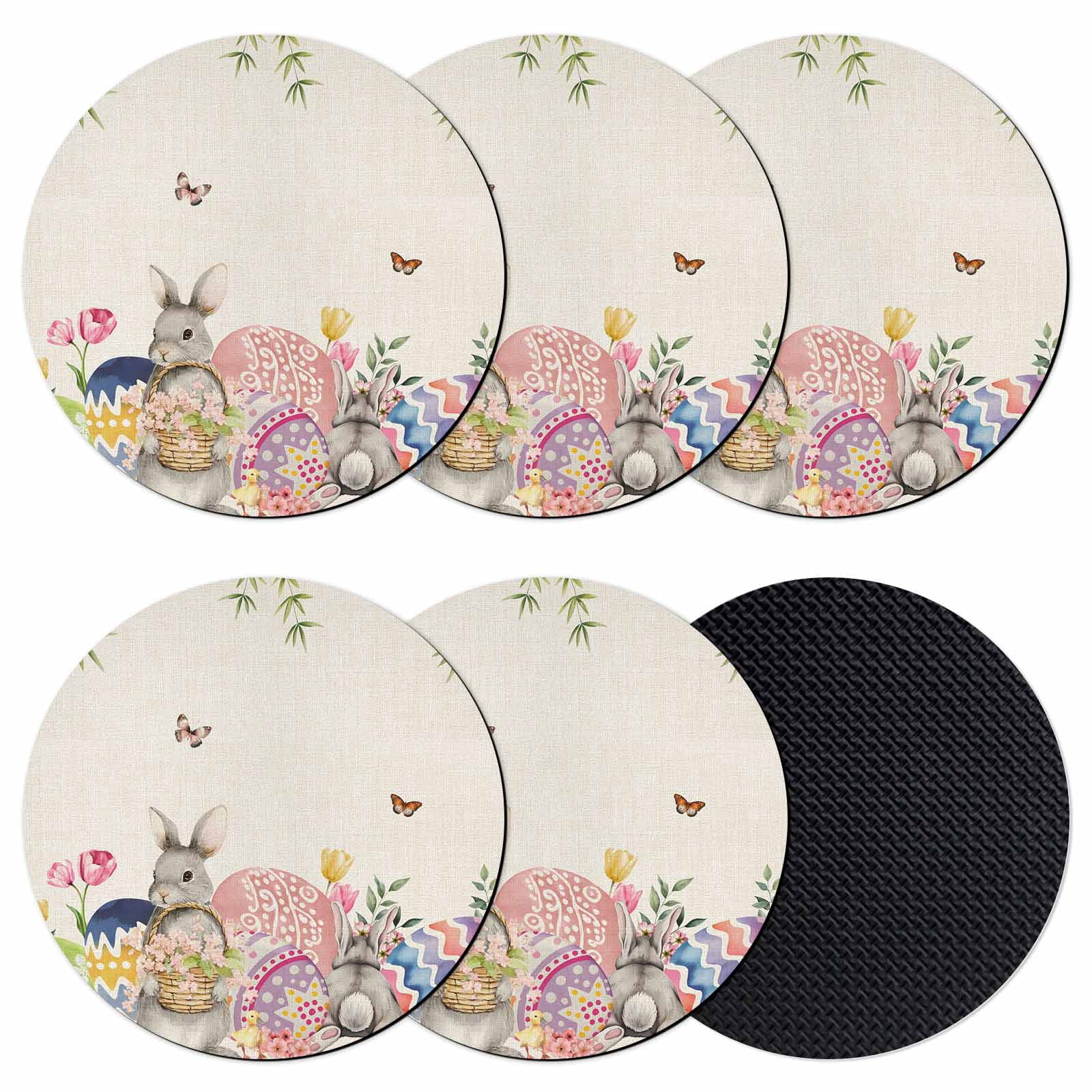 Bunny Easter Coasters Set of 6, Absorbent Coasters for Drinks, Eggs ...