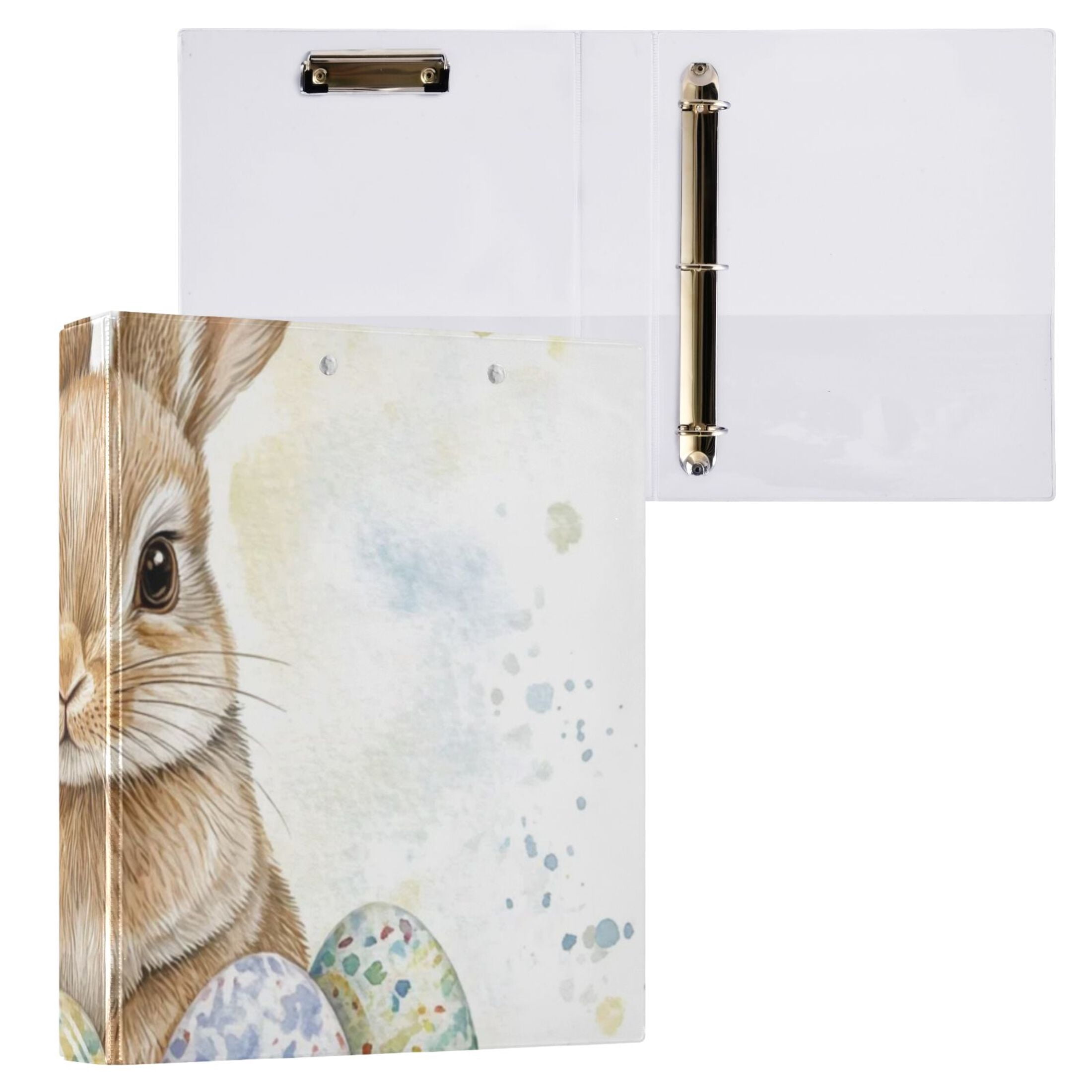 Bunny Easter Eggs Rabbit 3 Ring Binders 1.5 inch Hardcover File Folders with Interior Pockets A4 Size Organizer for School Office Hospital