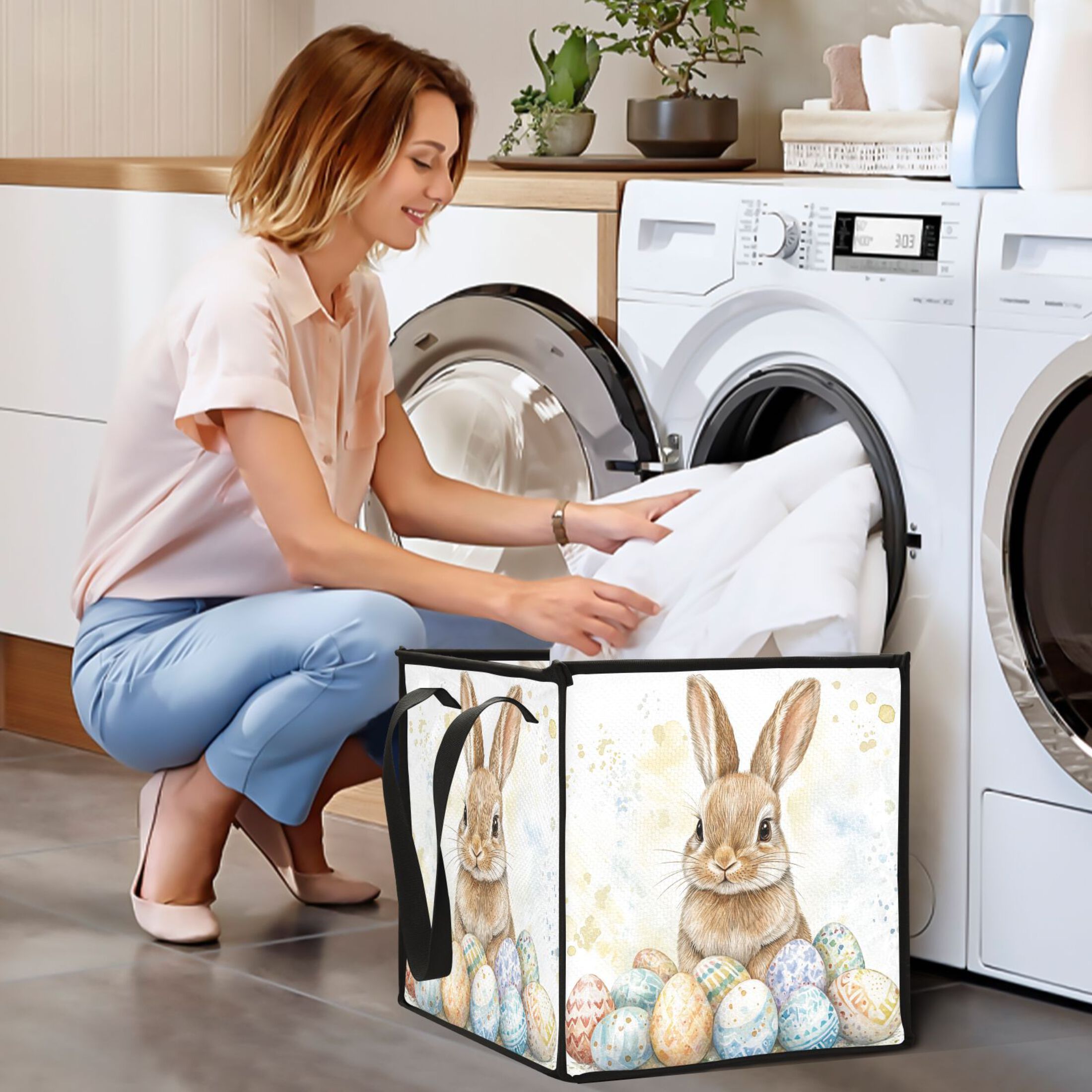 Bunny Easter Eggs Rabbit Cube Storage Bin Storage Basket for Shelves
