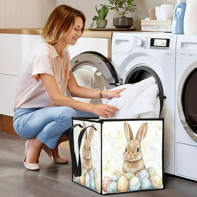 Bunny Easter Eggs Rabbit Cube Storage Bin Storage Basket for Shelves