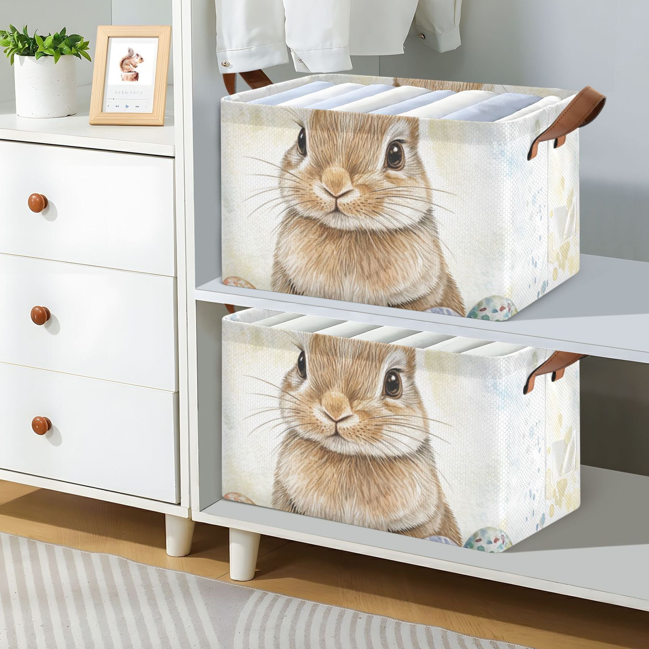 Bunny Easter Eggs Rabbit Foldable Storage Large Fabric Storage Baskets Organizer Storage Bins with Handles for Shelves