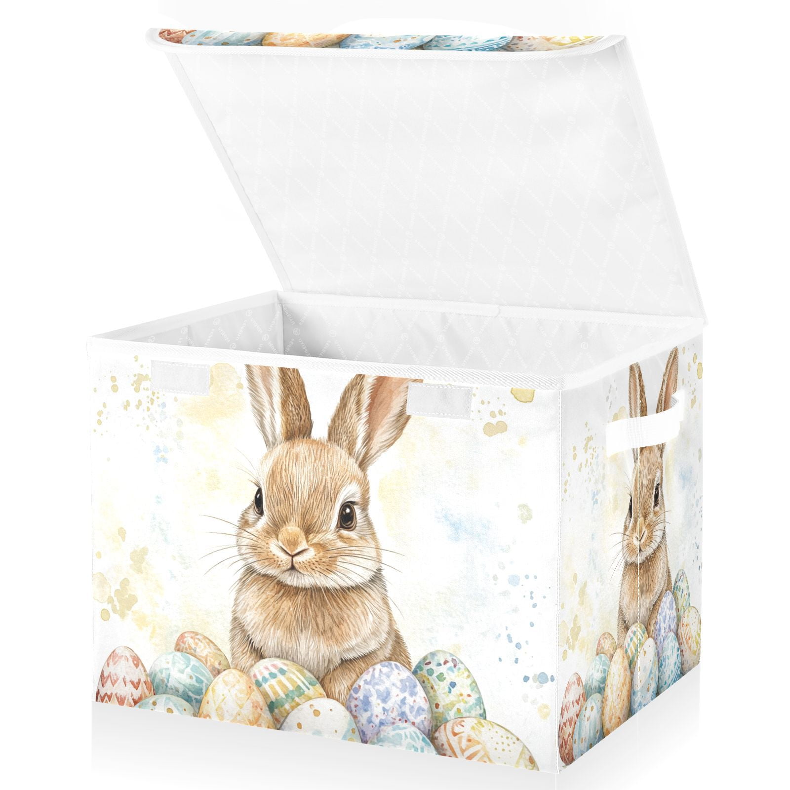 Bunny Easter Eggs Rabbit Storage Basket for Shelves Foldable Container Organizer for Organizing Toys Clothes Books with Handles