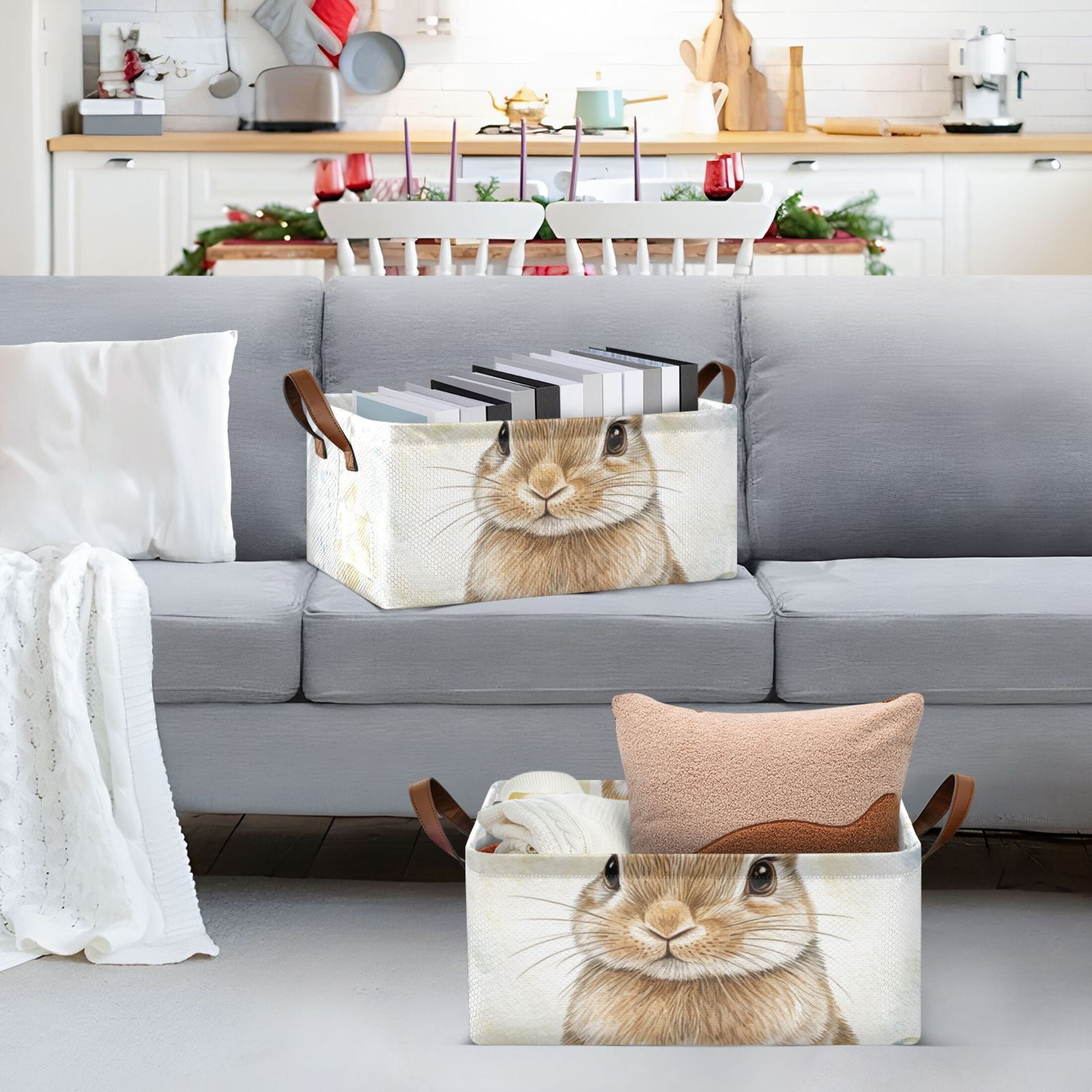 Bunny Easter Eggs Rabbit Storage Bins with Handles Foldable Storage Baskets for Shelves Organizer Cloth Baskets