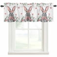 thumbnail image 1 of Bunny Easter Farmhouse Short Window Curtain Valances, Pink Spring Floral Eucalyptus Leaves Rabbits Rod Pocket Kitchen Valances for Living Room Bedroom Bathroom Cafe 54" x 18", 1 of 8