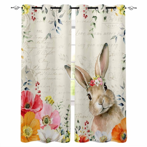Bunny Easter Kitchen Curtains Eucalyptus Spring Floral Farmhouse Weeping Cafe Short Curtains for Bathroom Blackout Window Curtain Small Window Treatment Drapes for Bedroom Living Room 27.5"x39"x2