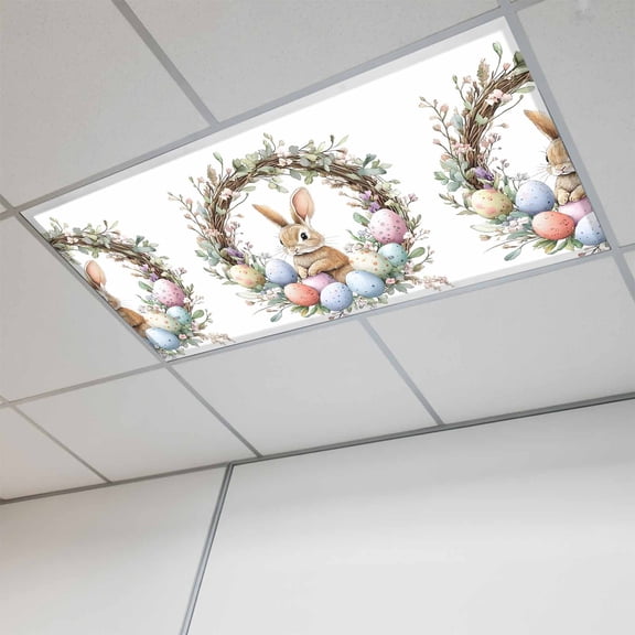 Bunny Easter Magnetic Fluorescent Light Covers for Ceiling Lights 2x4 Feet, Spring Floral Botanical Wreath Eggs Office Classroom Kitchen Drop Ceiling Light Covers Lighting Filters Shade Panel 1 Pack