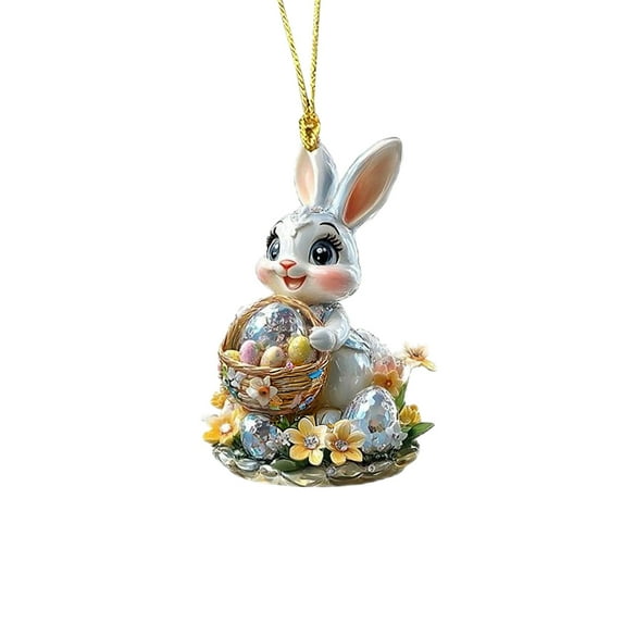 Bunny Easter Ornament, 2D Flat Acrylic Rabbit Pendant Hanging Decor, for Spring Party House Decoration Car Rearview Mirror Backpack