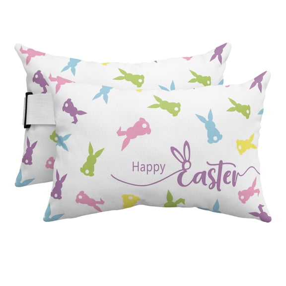 Bunny Easter Outdoor Pillows for Chaise Lounge Chair Beach Headrest Pillow Set of 2 Waterproof Lumbar Pillows with Insert&Adjustable Strap Spring Rabbits Modern Art Pillow for Patio Pool 12"x20"