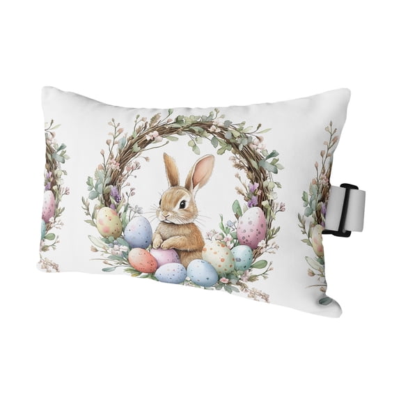 Bunny Easter Outdoor Pillows for Chaise Lounge Chair Waterproof Lumbar Pillows with Insert&Adjustable Strap Beach Headrest Pillow Spring Floral Botanical Wreath Eggs Pillow for Patio Pool 11"x16"