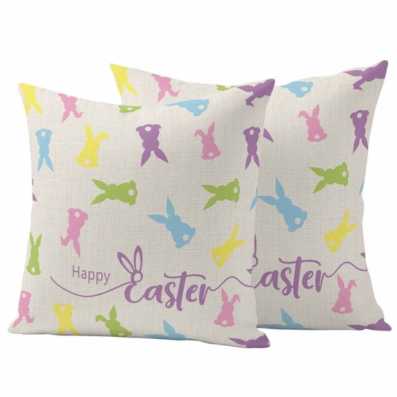 Bunny Easter Outdoor Waterproof Pillow Covers, Spring Rabbits Vintage Rustic Decorative Square Throw Pillowcase Sofa Cushion Sham for Patio/Couch/Chair, 18"x18" 2 Pack