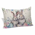 thumbnail image 1 of Bunny Easter Pillow Covers, Linen Long Throw Pillow Case, Eucalyptus Leaves Spring Floral Eggs Rustic Holiday Pillow Protector Decorative Cushion Cover for Living Room/Bedroom 20" x 30", 1 of 8