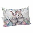 thumbnail image 1 of Bunny Easter Pillow Covers, Linen Long Throw Pillow Case, Eucalyptus Leaves Spring Floral Eggs Wooden Holiday Pillow Protector Decorative Cushion Cover for Living Room/Bedroom 20" x 30", 1 of 8