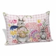 thumbnail image 1 of Bunny Easter Pillow Covers, Linen Long Throw Pillow Case, Pink Eggs Plaid Spring Floral Farmhouse Holiday Pillow Protector Decorative Cushion Cover for Living Room/Bedroom 16" x 24", 1 of 8