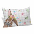 thumbnail image 1 of Bunny Easter Pillow Covers, Linen Long Throw Pillow Case, Rabbit Grey Plaid Farmhouse Floral Holiday Pillow Protector Decorative Cushion Cover for Living Room/Bedroom 20" x 26", 1 of 8