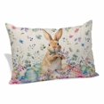 thumbnail image 1 of Bunny Easter Pillow Covers, Linen Long Throw Pillow Case, Spring Floral Eggs Rabbits Rustic Holiday Pillow Protector Decorative Cushion Cover for Living Room/Bedroom 20" x 30", 1 of 8