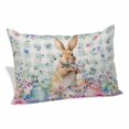 thumbnail image 1 of Bunny Easter Pillow Covers, Linen Long Throw Pillow Case, Spring Floral Rabbits Checkered Farmhouse Holiday Pillow Protector Decorative Cushion Cover for Living Room/Bedroom 12" x 20", 1 of 8