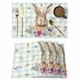thumbnail image 1 of Bunny Easter Placemats Set of 4, Green Plaid Spring Floral Pastoral Placemats for Dining Table, Place Mats for Kitchen Tabletop, Waterproof Wipeable Dining Table Mats Set, 1 of 9