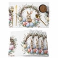 thumbnail image 1 of Bunny Easter Placemats Set of 8 Spring Floral Botanical Wreath Eggs Place Mats Indoor Wipeable Table Mats Washable Cloth Dining Table Placemats for Kitchen Holiday Party Home Decor 13x19 Inch, 1 of 9