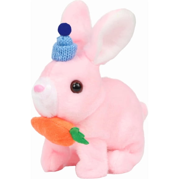 Bunny Easter Plush Toy, Jumping Spotted Rabbit Talking Hopping Ears Nose Moving Educational Plush Toy Singing Shaking Glowing Interactive Toy Sleeping Dolls, Soothing Easter Toys Electric for Kids