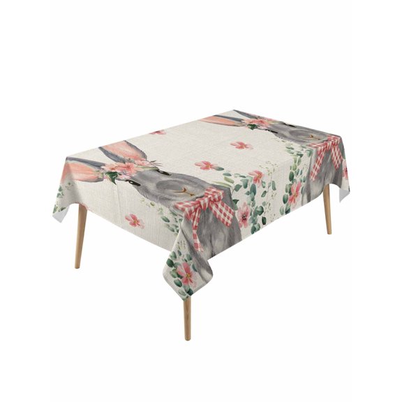 Bunny Easter Rectangle Tablecloth, Spring Floral Eucalyptus Leaves Rustic Waterproof & StainResistant Tablecloth, Washable Oil-proof Table Cover for Dining/Party/Wedding/Camping/Buffet 54x108 In