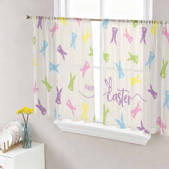 Bunny Easter Sheer Curtains 45 Inch Length 2 Panels for Living Room, Spring Rabbits Vintage Rustic Voile Kitchen Curtain Set, Luxury Privacy Drapes Window Treatment for Bedroom
