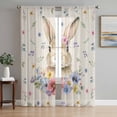 thumbnail image 1 of Bunny Easter Sheer Curtains 84 Inch Length 2 Panels Set Window Treatments, Spring Floral Pastoral Rabbits Rustic Rod Pocket Semi Curtains for Living Room/Bedroom/Kitchen Décor, 104"W x 84"L, 1 of 7
