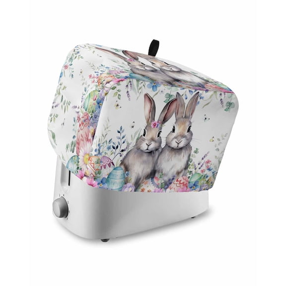 Bunny Easter Small Toaster Cover 2 Slice, Kitchen Appliance Covers, Eucalyptus Leaves Spring Floral Eggs Weeping Toaster Oven Cover with Loop, Bread Machine Cover Polyester Dust Cover Protection