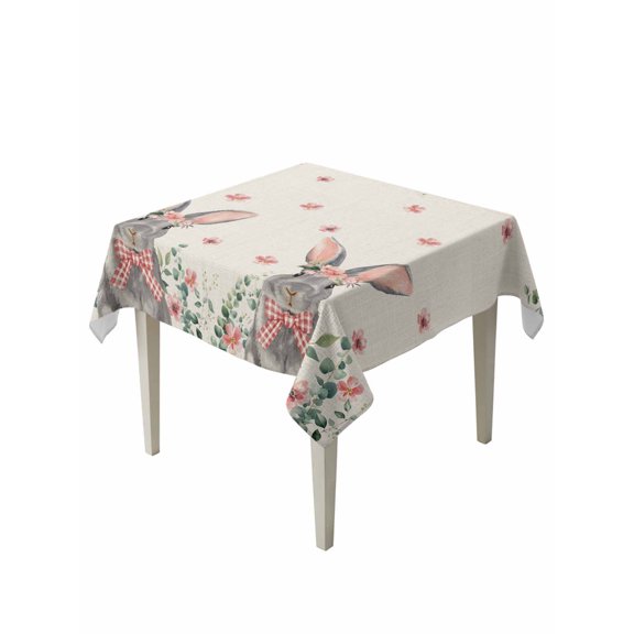 Bunny Easter Suqare Tablecloth - 54 x 54 Inch, Spring Floral Eucalyptus Leaves Rustic Waterproof & StainResistant Tablecloth, Washable Oil-proof Table Cover for Dining/Party/Wedding/Camping/Buffet