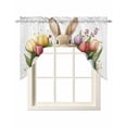 thumbnail image 1 of Bunny Easter Swag Valances for Windows, Small Curtains Drapes, Eggs Spring Blooms Botanicals Kitchen Window Curtains Over Sink Rod Pocket Window Treatment Valance for Bedroom/Bathroom 56"x36", 1 of 5