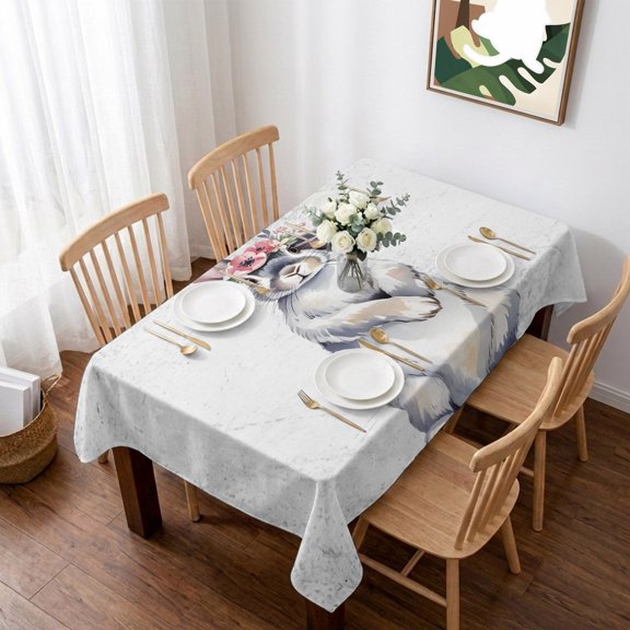 Bunny Easter Table Cloth Waterproof Tablecloths, Rabbits Farmhouse Floral Animals Tablecloth Dining Table Cover for Kitchen Party Tabletop Outdoor, Rectangle Tablecloth 52x70 Inch