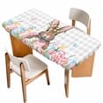 thumbnail image 1 of Bunny Easter Table Cloths for 3 Foot Rectangle Tables, Pink Floral Eggs Farmhouse Checkered Patio Waterproof Elastic Fitted Tablecloths, Washable Rectangular Table Cover for Camping, 1 of 8