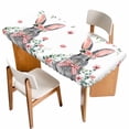thumbnail image 1 of Bunny Easter Table Cloths for 3 Foot Rectangle Tables, Pink Spring Floral Eucalyptus Leaves Rabbits Patio Waterproof Elastic Fitted Tablecloths, Washable Rectangular Table Cover for Camping, 1 of 8