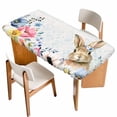 thumbnail image 1 of Bunny Easter Table Cloths for 3 Foot Rectangle Tables, Spring Floral Blue Leaves Watercolor Patio Waterproof Elastic Fitted Tablecloths, Washable Rectangular Table Cover for Camping, 1 of 8