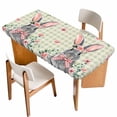 thumbnail image 1 of Bunny Easter Table Cloths for 3 Foot Rectangle Tables, Spring Floral Eucalyptus Leaves Green Plaid Rustic Patio Waterproof Elastic Fitted Tablecloths, Washable Rectangular Table Cover for Camping, 1 of 8
