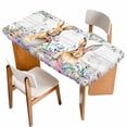 thumbnail image 1 of Bunny Easter Table Cloths for 4 Foot Rectangle Tables, Spring Floral Eucalyptus Leaves Weeping Wooden Patio Waterproof Elastic Fitted Tablecloths, Washable Rectangular Table Cover for Camping, 1 of 8