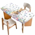 thumbnail image 1 of Bunny Easter Table Cloths for 4 Foot Rectangle Tables, Spring Floral Rabbits Eggs Farmhouse Patio Waterproof Elastic Fitted Tablecloths, Washable Rectangular Table Cover for Camping, 1 of 8