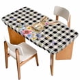 thumbnail image 1 of Bunny Easter Table Cloths for 5 Foot Rectangle Tables, Black Plaid Spring Floral Pastoral Retro Art Patio Waterproof Elastic Fitted Tablecloths, Washable Rectangular Table Cover for Camping, 1 of 8