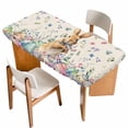 thumbnail image 1 of Bunny Easter Table Cloths for 5 Foot Rectangle Tables, Spring Floral Eggs Rabbits Rustic Patio Waterproof Elastic Fitted Tablecloths, Washable Rectangular Table Cover for Camping, 1 of 8