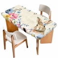 thumbnail image 1 of Bunny Easter Table Cloths for 5 Foot Rectangle Tables, Vintage Spring Floral Blue Eucalyptus Leaves Patio Waterproof Elastic Fitted Tablecloths, Washable Rectangular Table Cover for Camping, 1 of 8