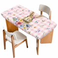 thumbnail image 1 of Bunny Easter Table Cloths for 6 Foot Rectangle Tables, Pink Plaid Spring Floral Pastoral Patio Waterproof Elastic Fitted Tablecloths, Washable Rectangular Table Cover for Camping, 1 of 8