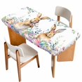 thumbnail image 1 of Bunny Easter Table Cloths for 6 Foot Rectangle Tables, Spring Floral Eggs Eucalyptus Leaves Weeping Patio Waterproof Elastic Fitted Tablecloths, Washable Rectangular Table Cover for Camping, 1 of 8