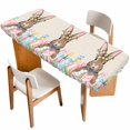 thumbnail image 1 of Bunny Easter Table Cloths for 8 Foot Rectangle Tables, Pink Blue Eggs Tulips Floral Rabbit Rustic Patio Waterproof Elastic Fitted Tablecloths, Washable Rectangular Table Cover for Camping, 1 of 8