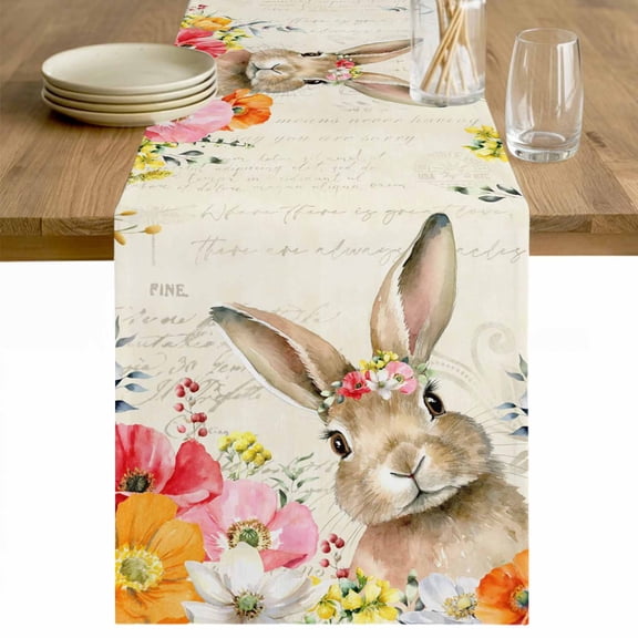 Bunny Easter Table Runner 48 Inches Long Farmhouse Dress Scarves, Eucalyptus Spring Floral Farmhouse Weeping Dining Tablerunner for Coffee Table/Kitchen Island/Party Décor, 13" x 48"