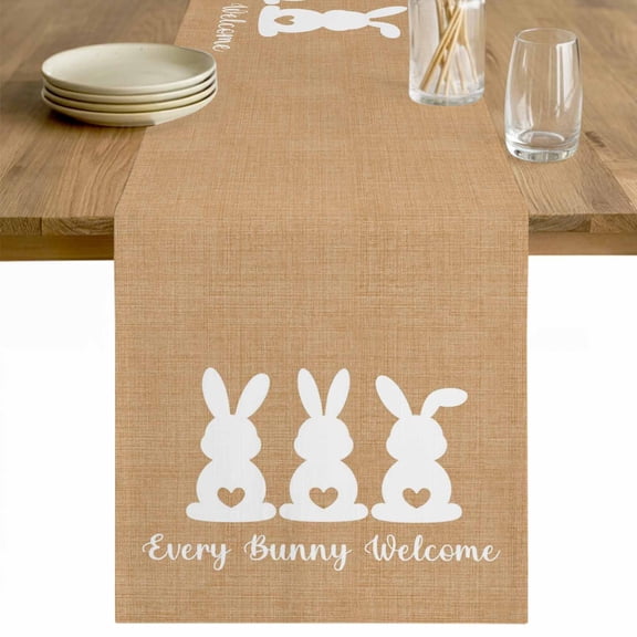 Bunny Easter Table Runner 60 Inches Long Farmhouse Dress Scarves, Spring Rabbits Rustic Retro Art Dining Tablerunner for Coffee Table/Kitchen Island/Party Décor, 13" x 60"