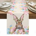 thumbnail image 1 of Bunny Easter Table Runner - 70 Inch Long, Kitchen Dining Table Runner Dresser Scarves, Pink Blue Eggs Tulips Floral Rabbit Rustic Farmhouse Decor for Coffee Tables Wedding Party Banquet, 1 of 8