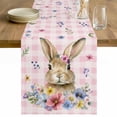 thumbnail image 1 of Bunny Easter Table Runner - 70 Inch Long Pink Plaid Spring Floral Pastoral Cotton and Linen Blended Dress Scarves Farmhouse Table Runner for Kitchen Dining, Coffee Table, 13" x 70", 1 of 8