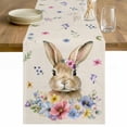 thumbnail image 1 of Bunny Easter Table Runner - 70 Inch Long Spring Floral Pastoral Rabbits Rustic Cotton and Linen Blended Dress Scarves Farmhouse Table Runner for Kitchen Dining, Coffee Table, 13" x 70", 1 of 8