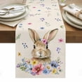 thumbnail image 1 of Bunny Easter Table Runner - 90 Inch Long, Kitchen Dining Table Runner Dresser Scarves, Spring Floral Pastoral Rabbits Rustic Farmhouse Decor for Coffee Tables Wedding Party Banquet, 1 of 8