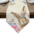 thumbnail image 1 of Bunny Easter Table Runner Linen Burlap Table Runner 72 Inches Long Vintage Spring Floral Blue Eucalyptus Leaves Dresser Scarves for Kitchen Island Coffee Dining Party Wedding Holiday Decor 14"x72", 1 of 8