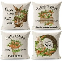 Bunny Easter Throw Pillow Covers 18x18 Set of 4, Carrot Easter Decorations Farmhouse Spring Pillow Covers Home Decor for Couch Sofa Porch